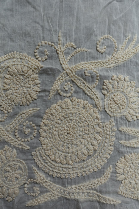 Cream Pure Cotton Hand Embroidered Scarf - New