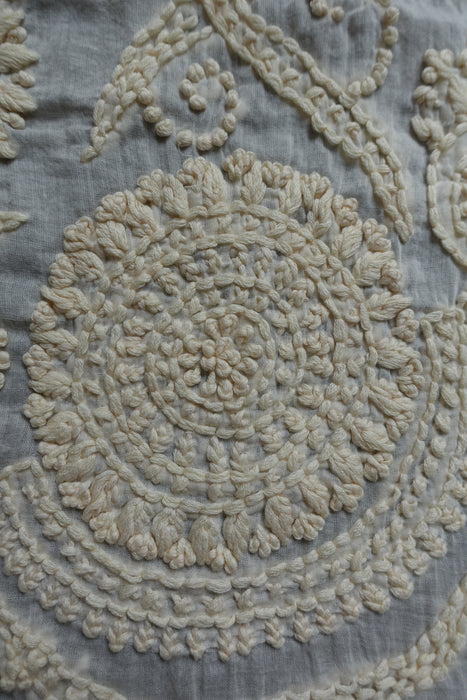 Cream Pure Cotton Hand Embroidered Scarf - New