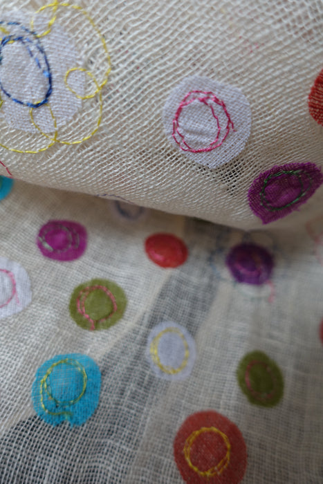 Cream Linen Spotty Applique Scarf - New
