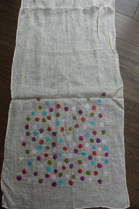 Cream Linen Spotty Applique Scarf - New
