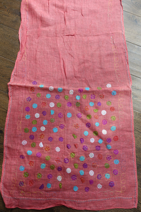 Coral Linen Spotty Applique Scarf - New