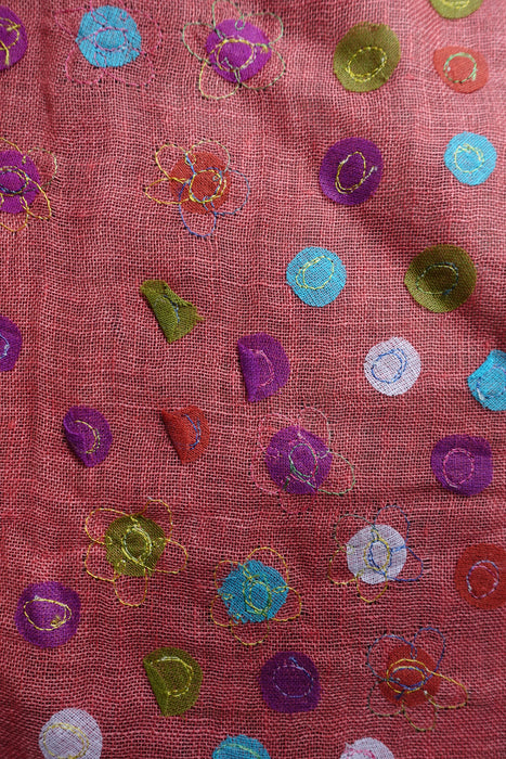 Coral Linen Spotty Applique Scarf - New