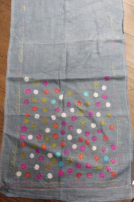 Denim Blue Linen Spotty Applique Scarf - New