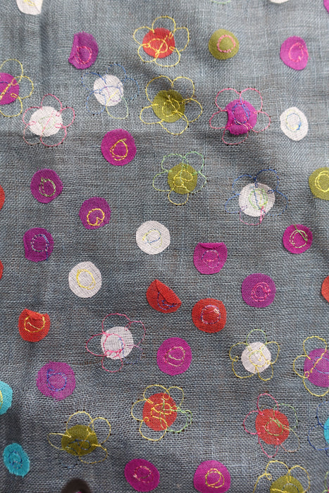 Denim Blue Linen Spotty Applique Scarf - New