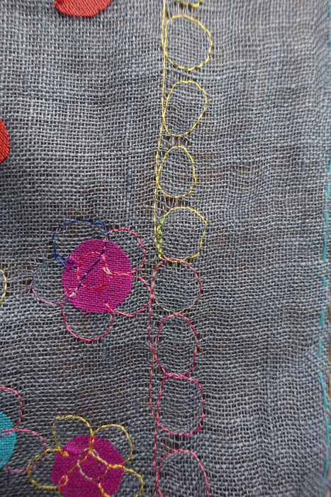 Denim Blue Linen Spotty Applique Scarf - New