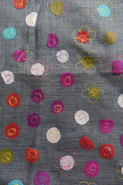 Denim Blue Linen Spotty Applique Scarf - New