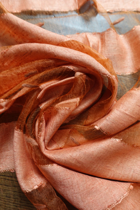 Rusty Orange Pure Silk And Organza Scarf - New