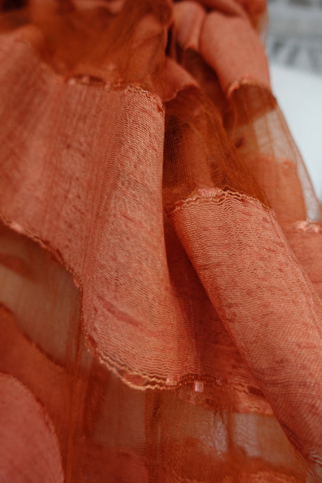 Rusty Orange Pure Silk And Organza Scarf - New