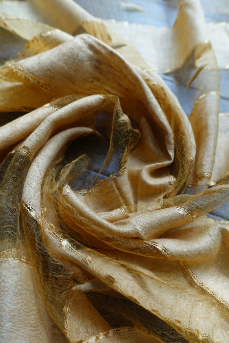Ochre Pure Silk And Organza Scarf - New