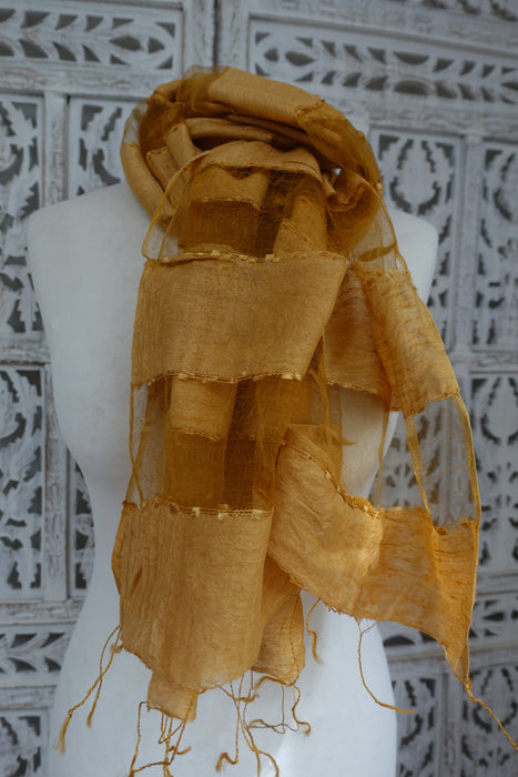 Ochre Pure Silk And Organza Scarf - New