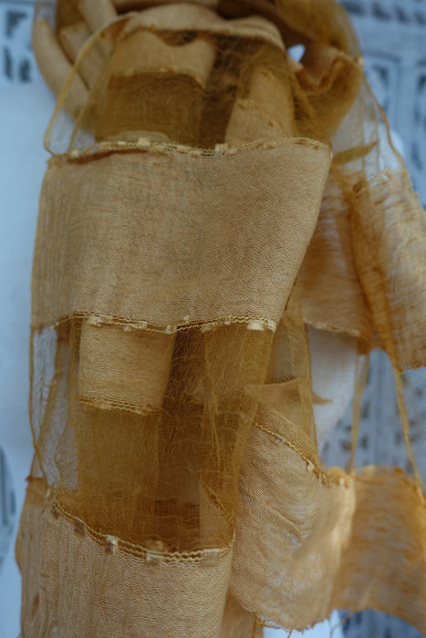 Ochre Pure Silk And Organza Scarf - New