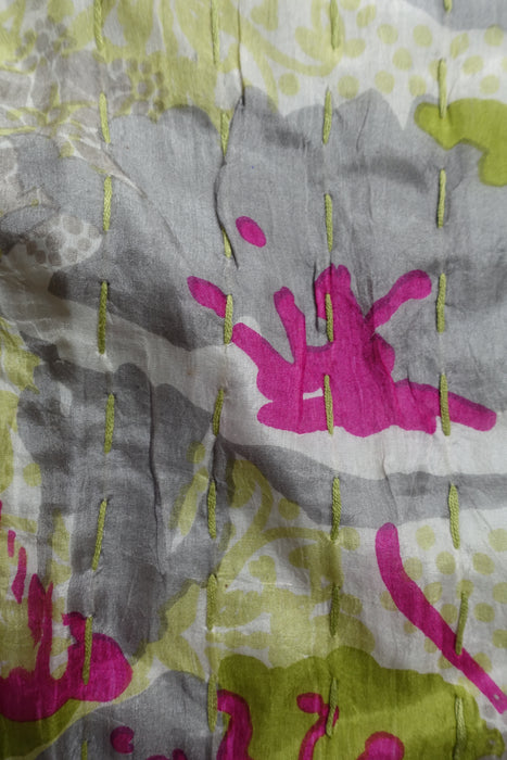 Light Green Pure Silk Hand Embroidered Scarf - New