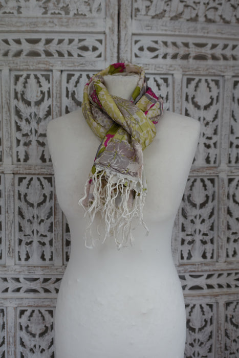 Light Green Pure Silk Hand Embroidered Scarf - New