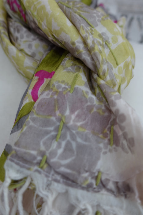 Light Green Pure Silk Hand Embroidered Scarf - New