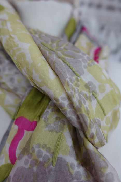 Light Green Pure Silk Hand Embroidered Scarf - New