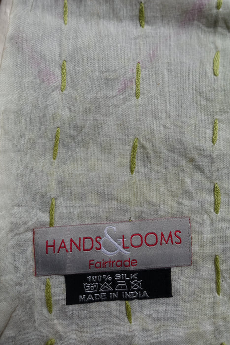 Light Green Pure Silk Hand Embroidered Scarf - New