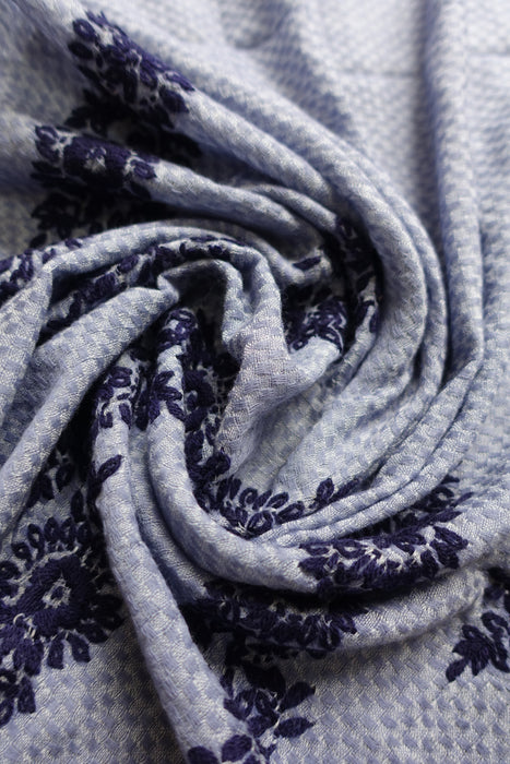 Denim Blue With Dark Blue Embroidery Scarf - New