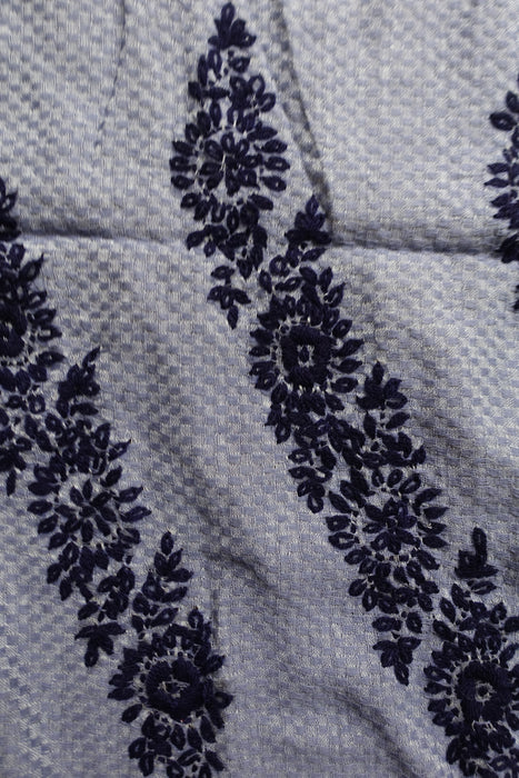 Denim Blue With Dark Blue Embroidery Scarf - New