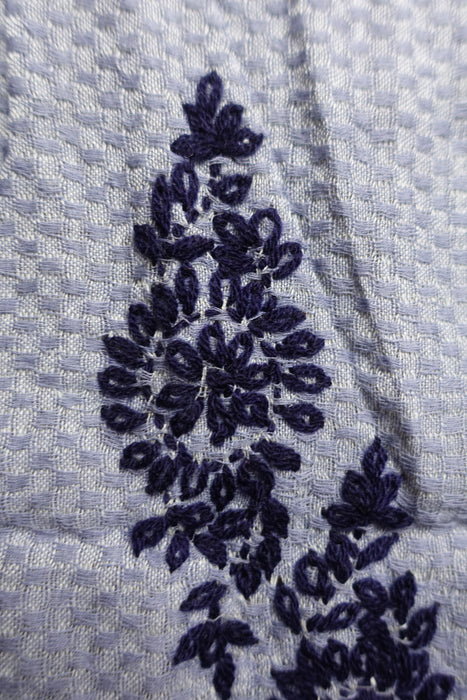 Denim Blue With Dark Blue Embroidery Scarf - New