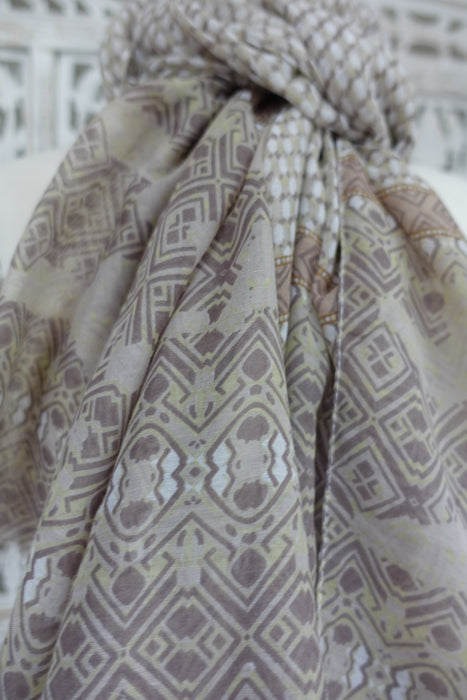 Beige And White Cotton Scarf - New