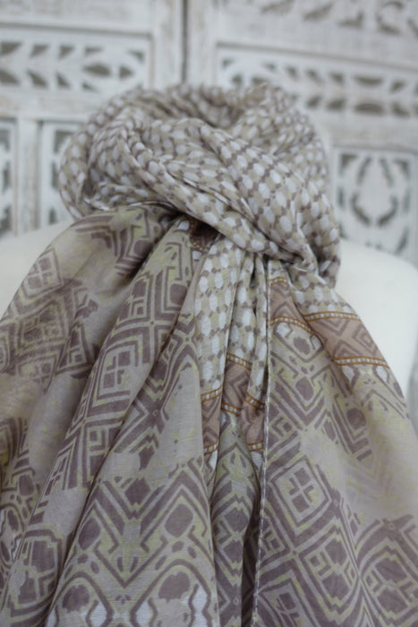 Beige And White Cotton Scarf - New
