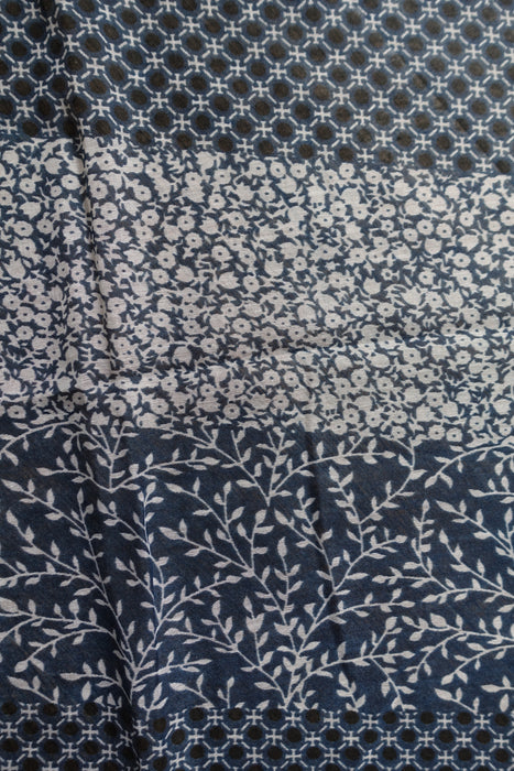 Blue Printed Fine Cotton Scarf - New