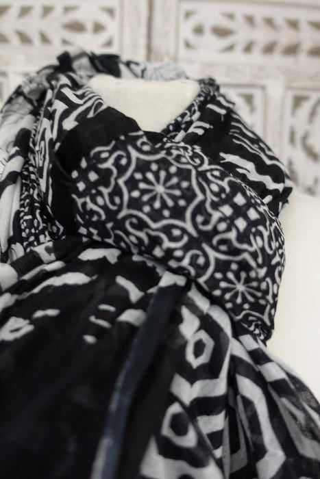 Black 4 Way Printed Cotton Large Scarf - New