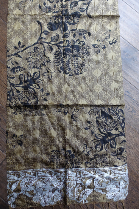 Gold Silk Block Printed Hand Stitched Scarf - New