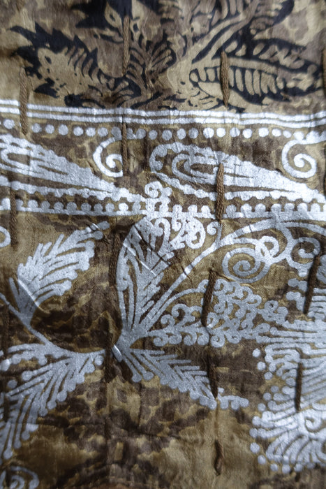 Gold Silk Block Printed Hand Stitched Scarf - New