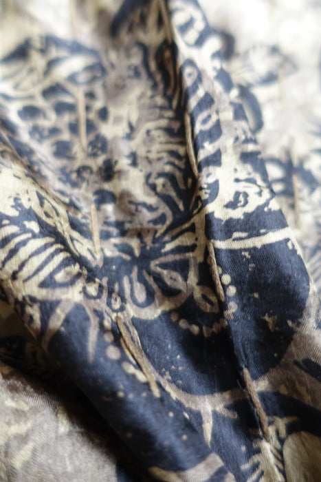 Gold Silk Block Printed Hand Stitched Scarf - New