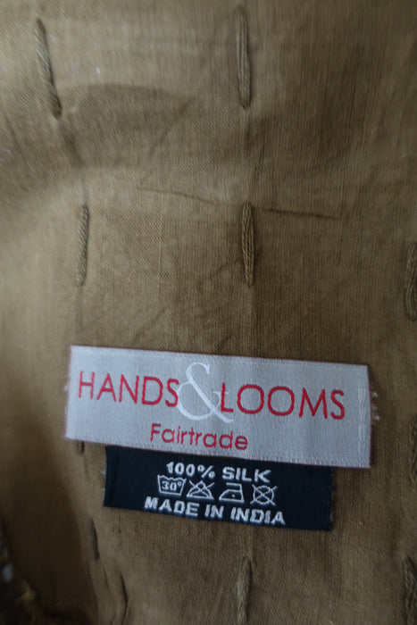 Gold Silk Block Printed Hand Stitched Scarf - New