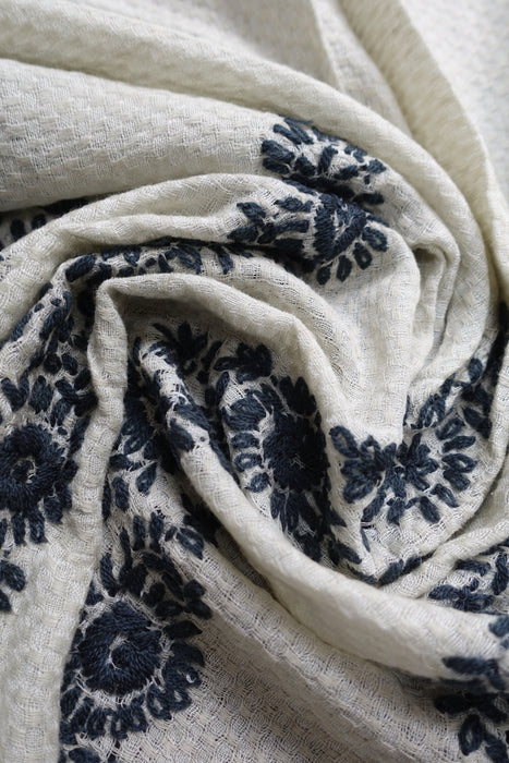Light Wheat Cotton Embroidered Scarf - New