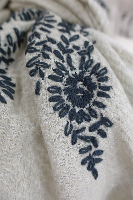 Light Wheat Cotton Embroidered Scarf - New