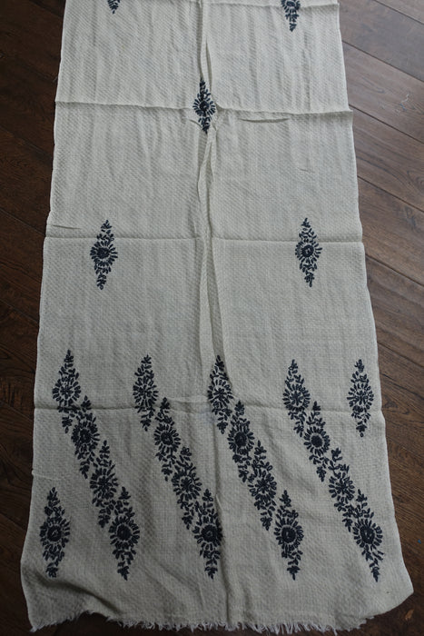 Light Wheat Cotton Embroidered Scarf - New