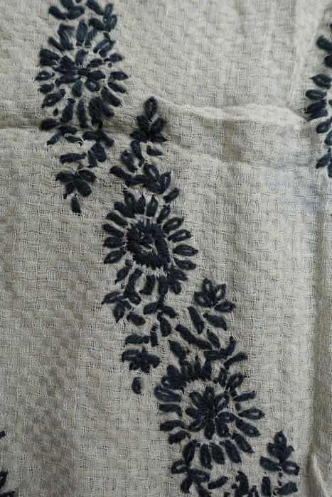 Light Wheat Cotton Embroidered Scarf - New