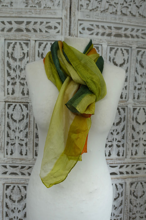 Green, Orange And Yellow Silk Scarf- New