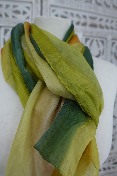 Green, Orange And Yellow Silk Scarf- New