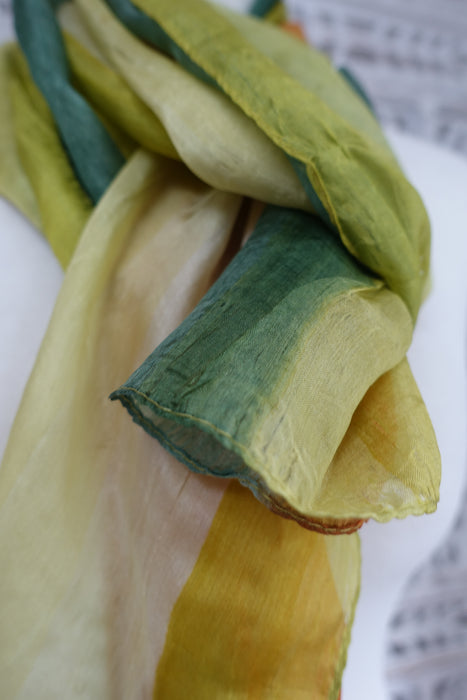 Green, Orange And Yellow Silk Scarf- New