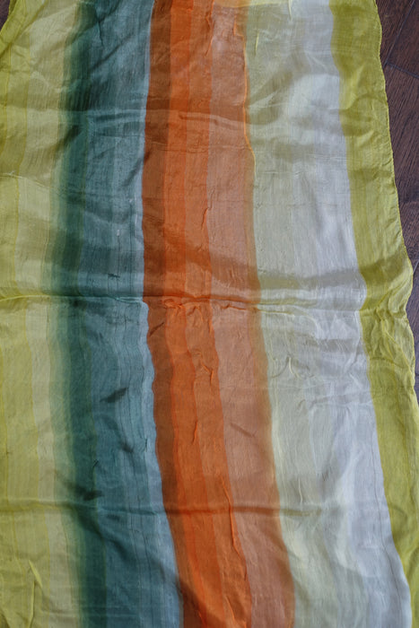 Green, Orange And Yellow Silk Scarf- New