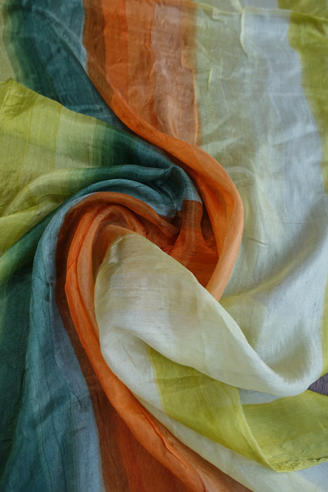 Green, Orange And Yellow Silk Scarf- New