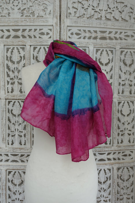 Pink And Blue Silk Scarf - New