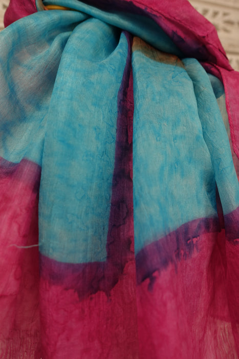 Pink And Blue Silk Scarf - New