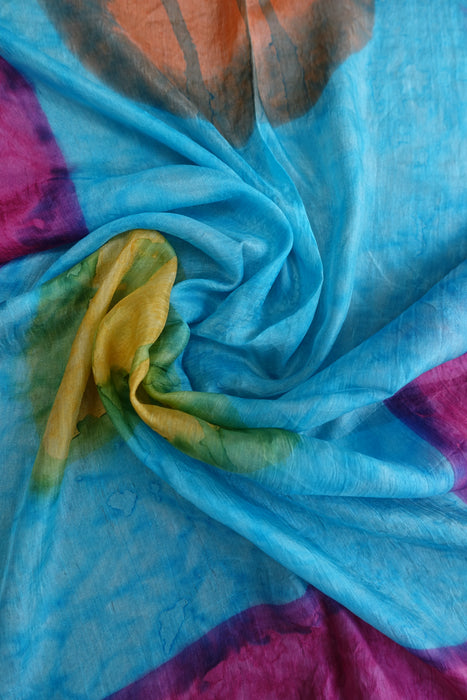 Pink And Blue Silk Scarf - New