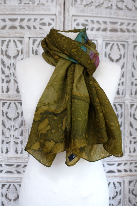 Khaki Green Silk Scarf - New