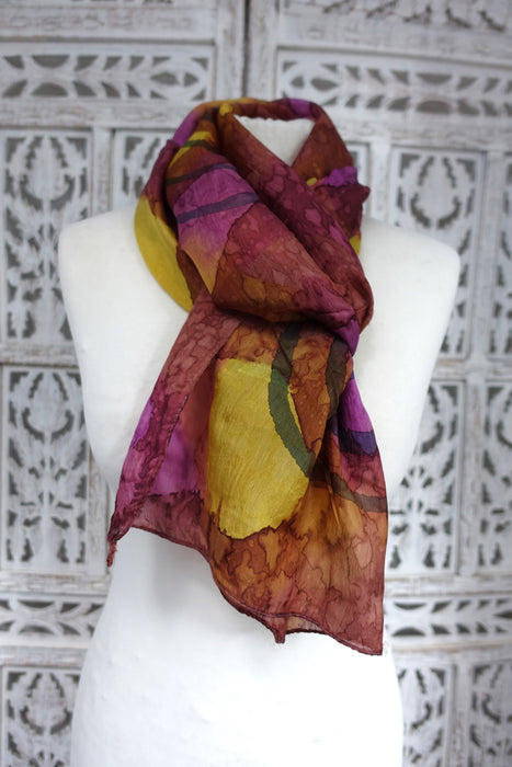 Brown And Purple Silk Scarf - New