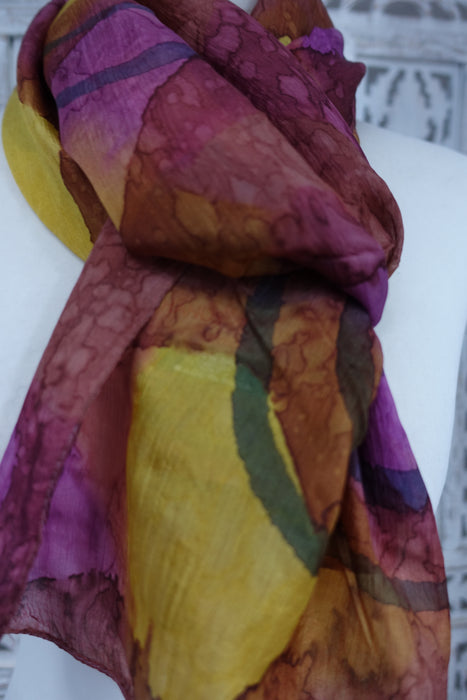 Brown And Purple Silk Scarf - New