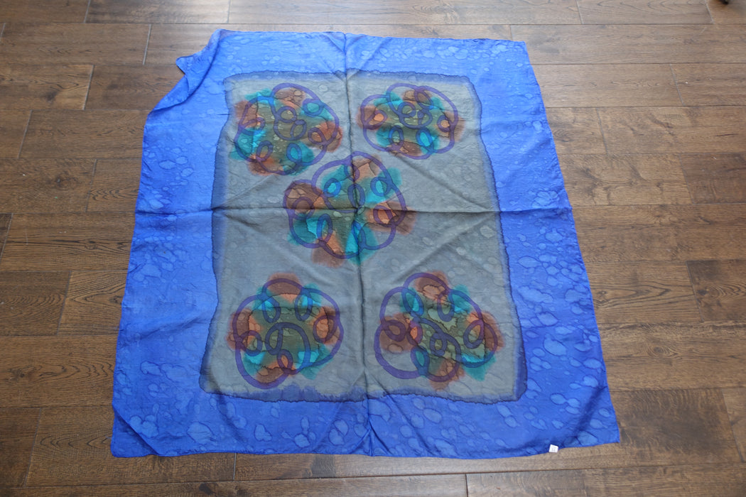 Blue And Grey Silk Scarf - New