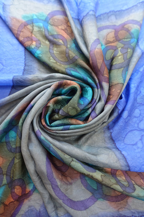 Blue And Grey Silk Scarf - New