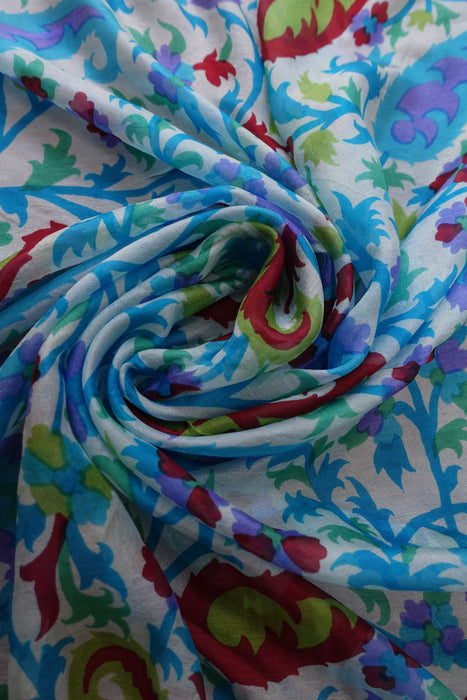Blue Printed Silk Scarf - New