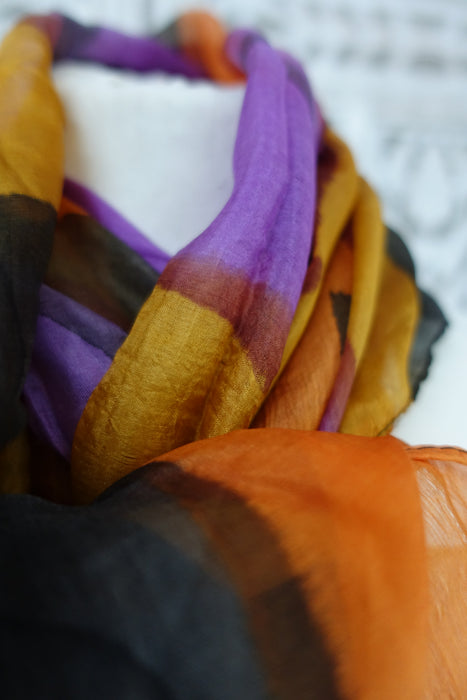 Black And Orange Silk Scarf - New